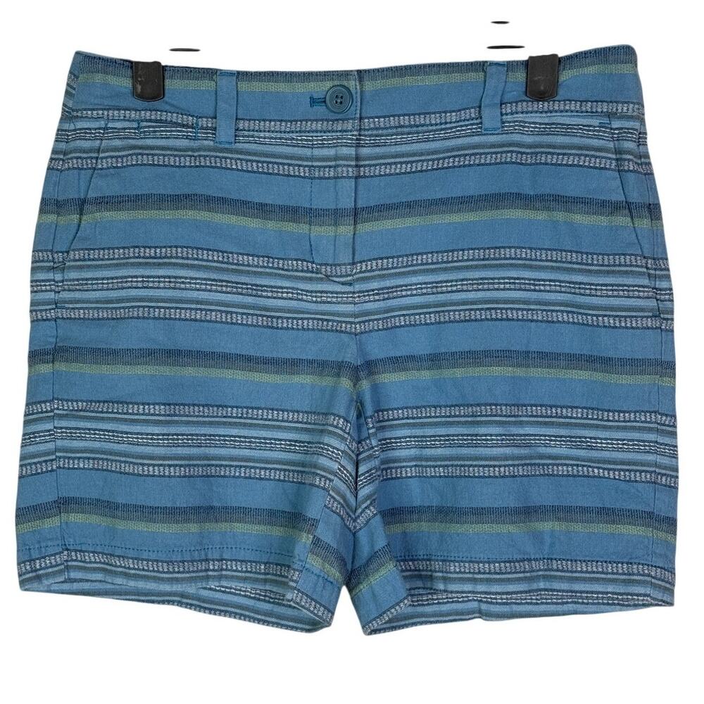 Ann Taylor Striped Casual Flat Front Shorts Pockets Lightweight Cotton 2 Blue - Picture 13 of 15